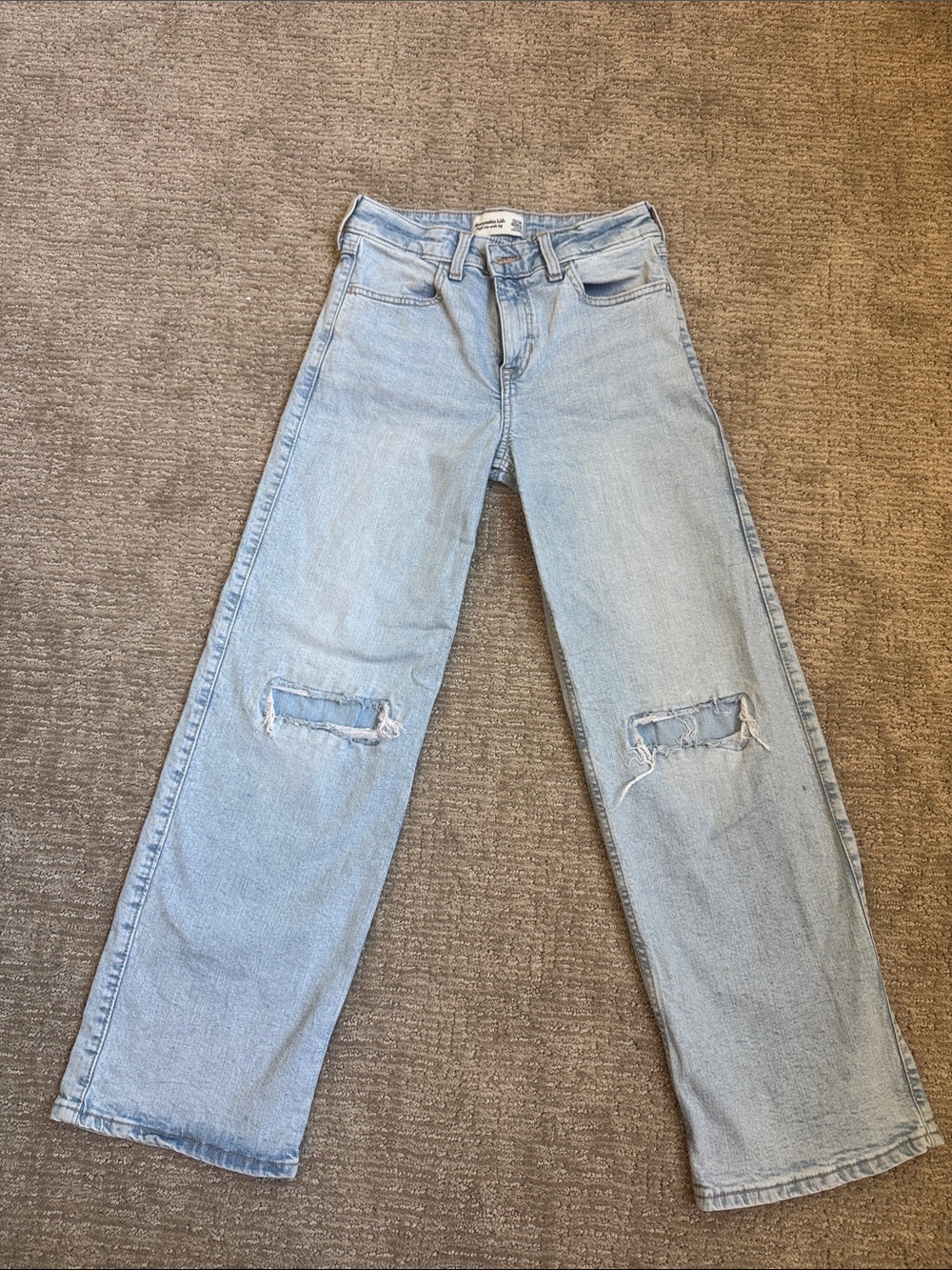 abercrombie kids Light Blue Distressed Wide-Leg Jeans
